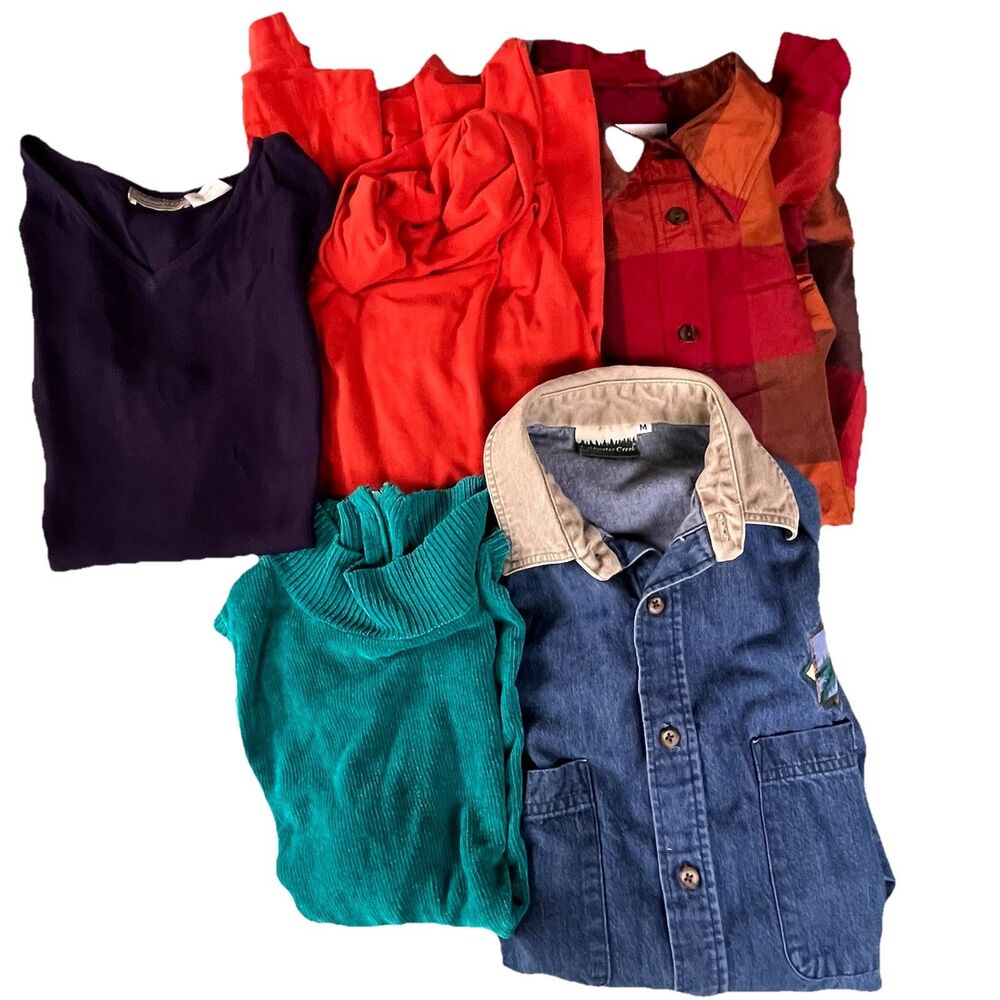 Lot Of 5 Coldwater Creek Womens Shirts Medium Cotton Rayon Silk Vintage? 1 Flaw